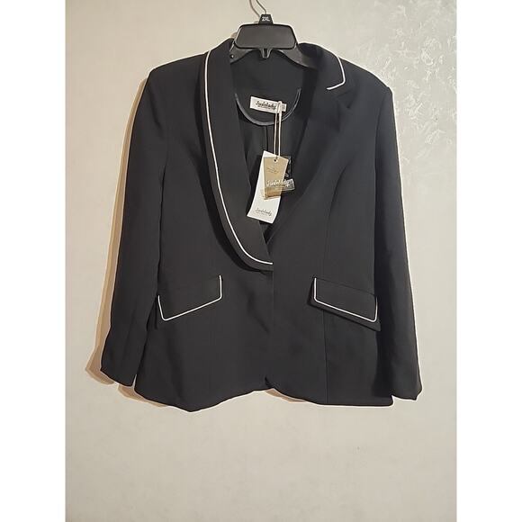 Susielady Ideal Lifestyle Blazer Jacket sz L Black Shoulder Pads Single Button - Picture 1 of 5